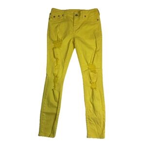 True Religion World Tour Distressed Super Skinny Jeans Yellow Womens Size 31